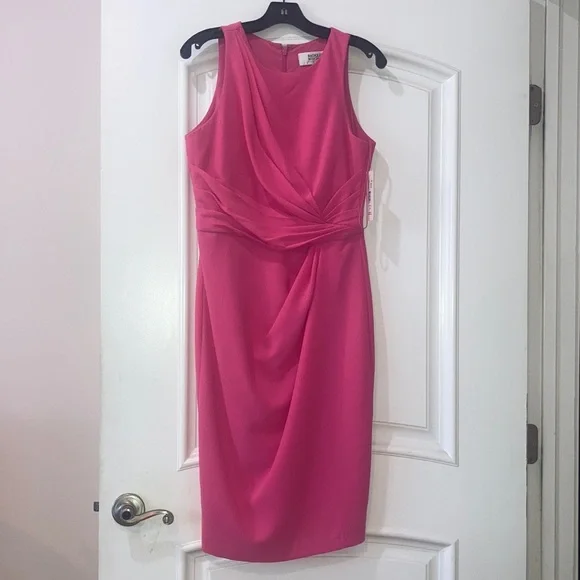 Badgley Mischka | Dresses | Badgley Mischka Sleeveless Pleated Front Sheath  Dress Hot Pink | Poshmark